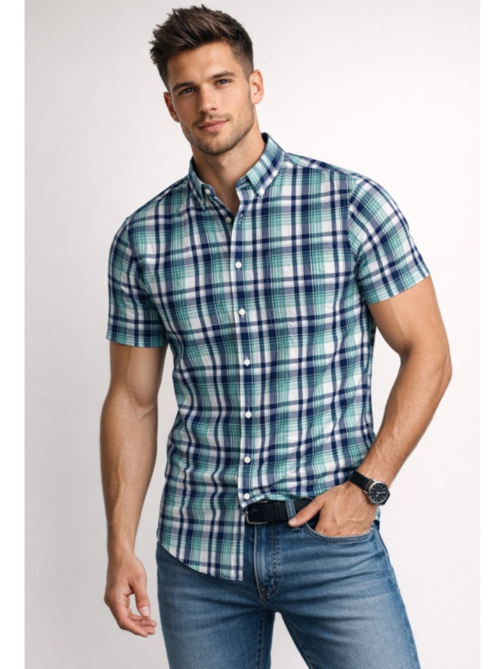 Croft & Barrow Easy Care Plaid Button Down Short Sleeve Shirt